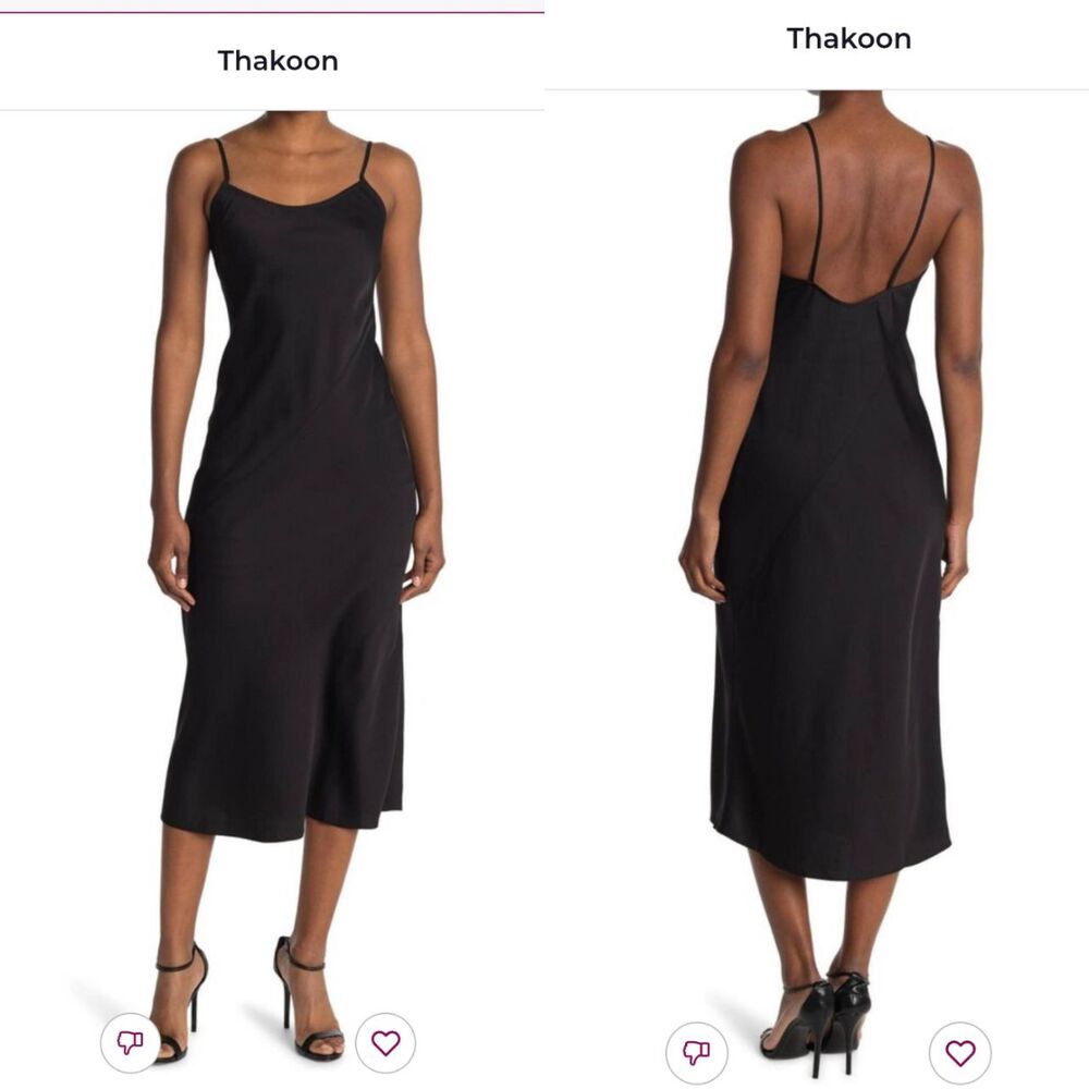 Thakoon Slip Dress Diagonal Seam Low-Back Midi Bias Cut Scoop Neck Black 10